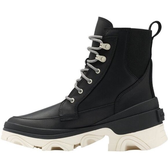 NEW Sorel Brex Lace Up Waterproof Boots Combat Platform Lug Sole NL4305-010 B/W - Picture 4 of 8